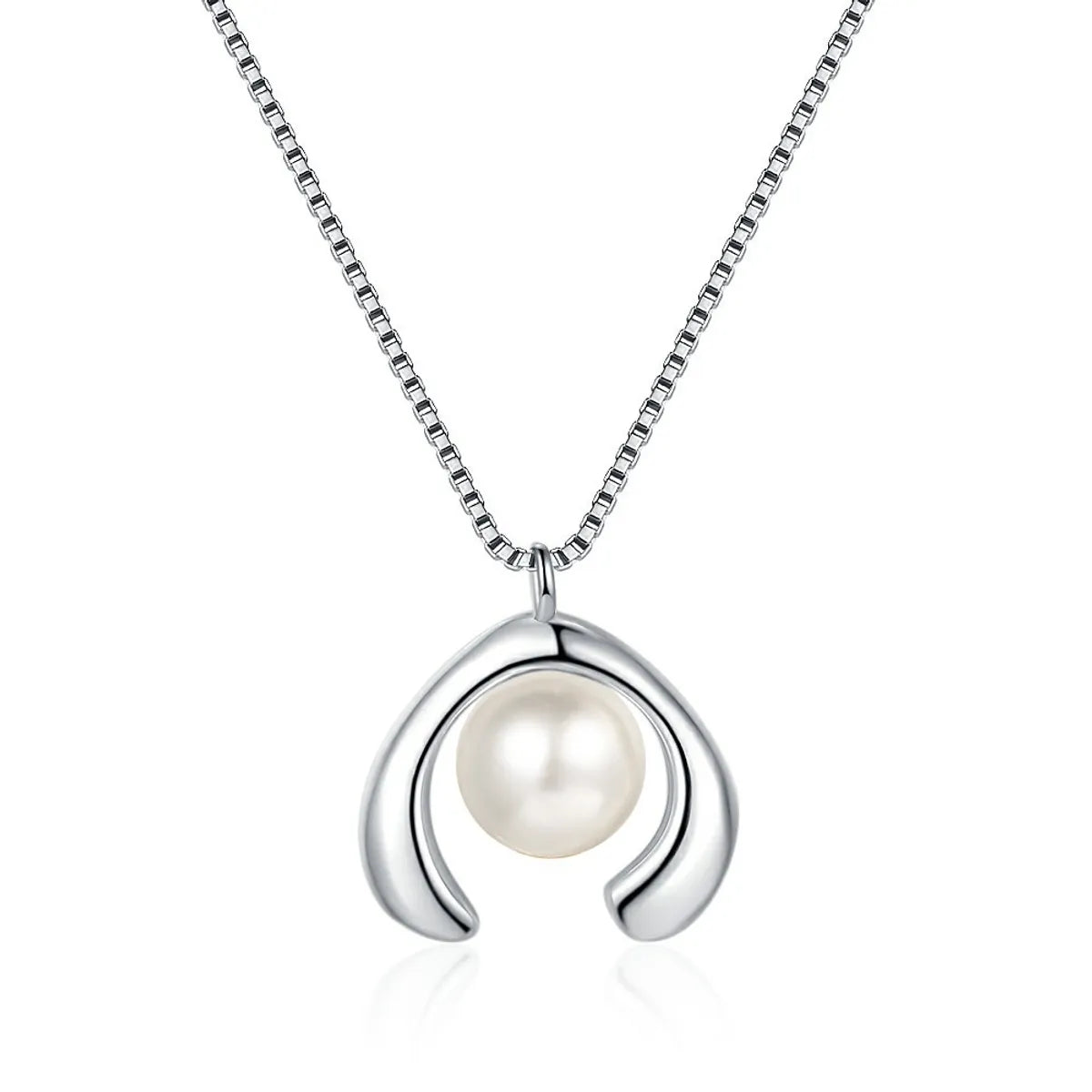 Casual Pearl Sterling Silver Plating Inlay Shell White Gold Plated Pendant Necklace