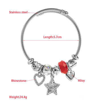 Casual Pentagram Heart Shape Rhinestones Stainless Steel Alloy Wholesale Bangle