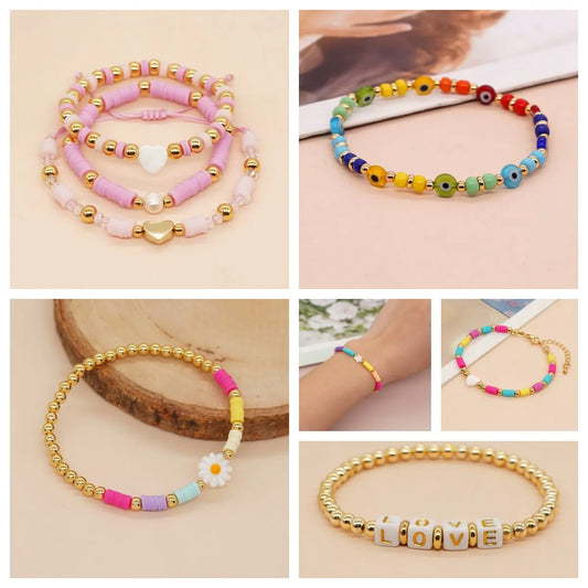 Casual Pentagram Letter Heart Shape Glass Glass Soft Clay Beaded Women's Bracelets