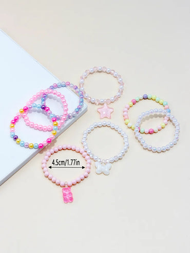 Casual Princess Cute Pentagram Heart Shape Butterfly Arylic Resin Beaded Girl'S Bracelets