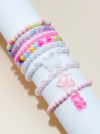 Casual Princess Cute Pentagram Heart Shape Butterfly Arylic Resin Beaded Girl'S Bracelets