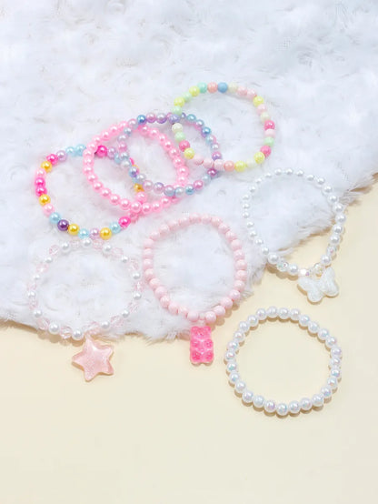 Casual Princess Cute Pentagram Heart Shape Butterfly Arylic Resin Beaded Girl'S Bracelets