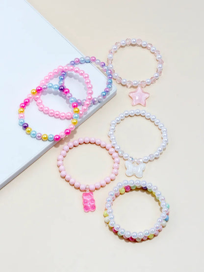 Casual Princess Cute Pentagram Heart Shape Butterfly Arylic Resin Beaded Girl'S Bracelets