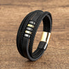 Casual Punk Geometric Stainless Steel Pu Leather Layered Metal Button Unisex Bracelets