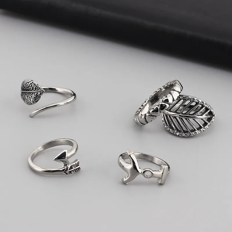 Casual Punk Leaf Titanium Steel Plating Unisex Rings