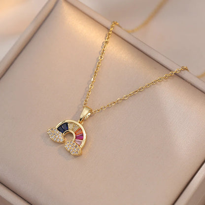 Wholesale Jewelry Casual Rainbow Titanium Steel Zircon Plating Inlay Pendant Necklace