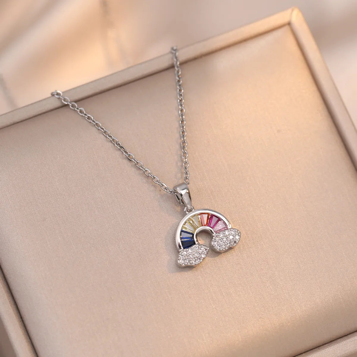 Wholesale Jewelry Casual Rainbow Titanium Steel Zircon Plating Inlay Pendant Necklace