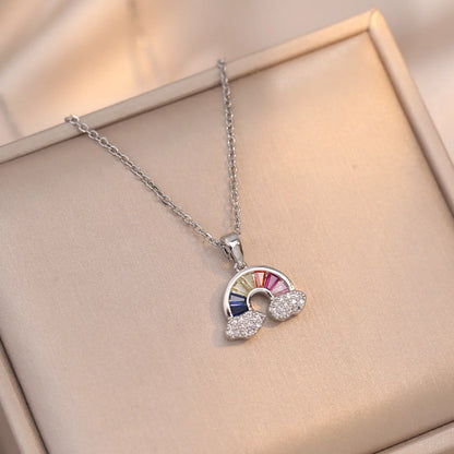 Wholesale Jewelry Casual Rainbow Titanium Steel Zircon Plating Inlay Pendant Necklace