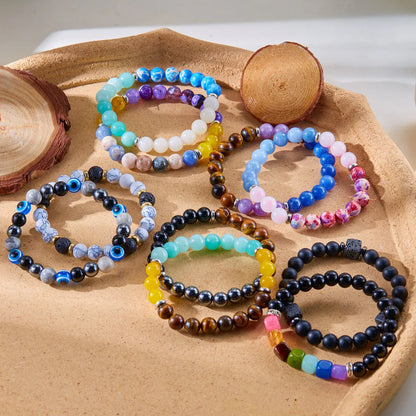 Casual Retro Classic Style Round Artificial Rhinestones Natural Stone Glass Tiger Eye Wholesale Bracelets