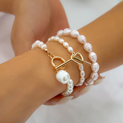 Casual Retro Commute Irregular Round Heart Shape Artificial Pearl Alloy Women's Bracelets Necklace