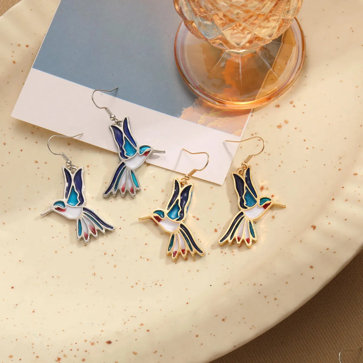 Casual Retro Dragonfly Bird Alloy Asymmetrical Enamel Women's Drop Earrings