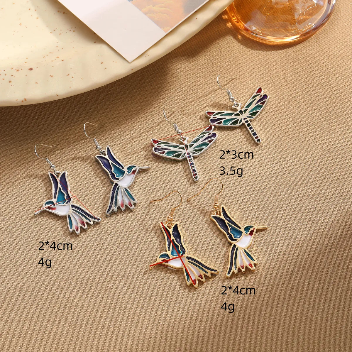 Casual Retro Dragonfly Bird Alloy Asymmetrical Enamel Women's Drop Earrings