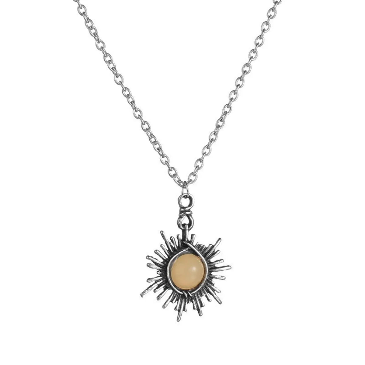 Casual Retro Ethnic Style Geometric Sun Moon Natural Stone Crystal Iron Wholesale Pendant Necklace