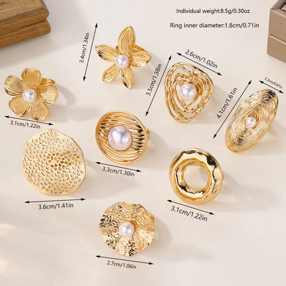 Casual Retro Exaggerated Flower Alloy Inlay Pearl Women'S Rings