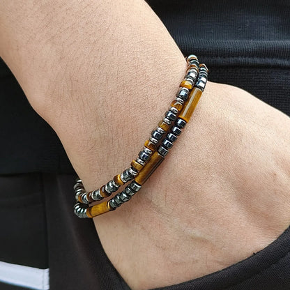 Casual Retro Geometric Natural Stone Tiger Eye Men'S Bracelets