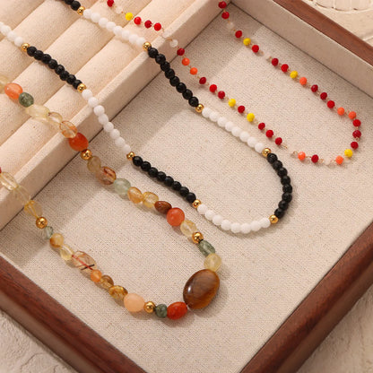 Casual Retro Geometric Natural Stone Titanium Steel 18K Gold Plated Necklace In Bulk