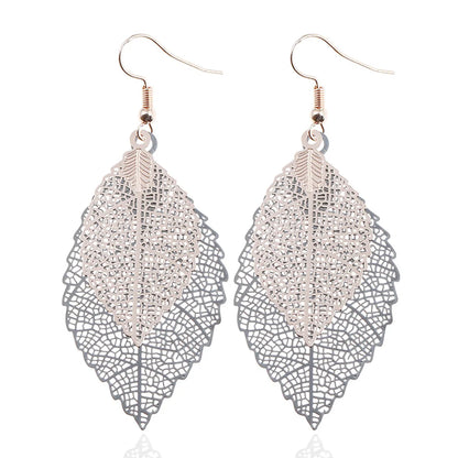 Casual Retro Leaves Metal Plating Hollow Out Women's Drop Earrings