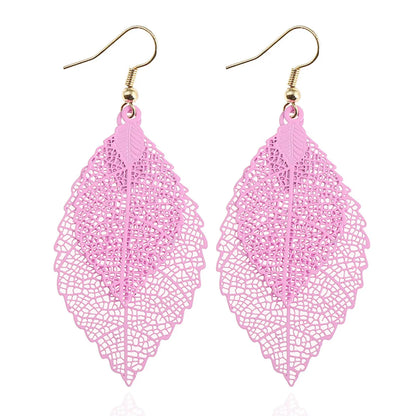 Casual Retro Leaves Metal Plating Hollow Out Women's Drop Earrings