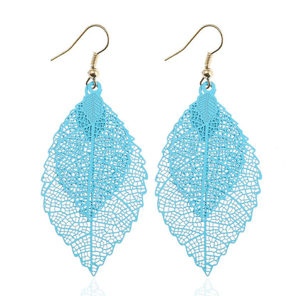 Casual Retro Leaves Metal Plating Hollow Out Women's Drop Earrings