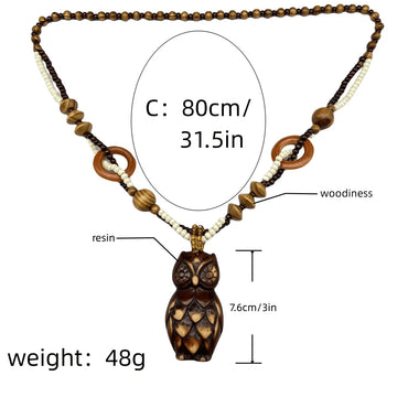 Casual Retro Owl Wood Resin Women's Long Necklace