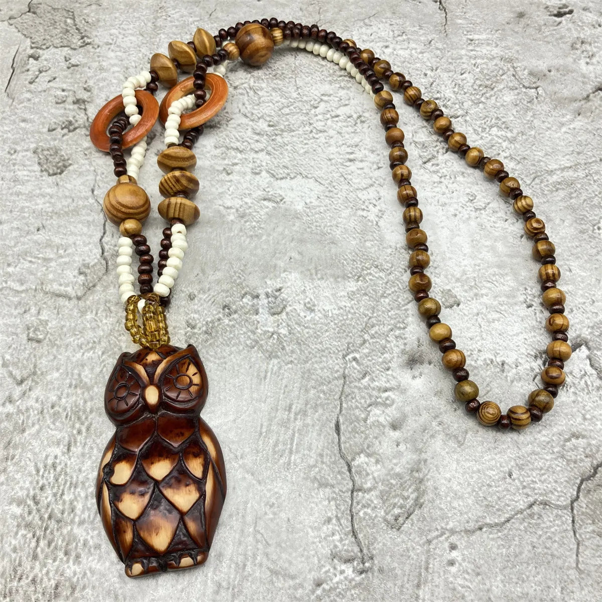 Casual Retro Owl Wood Resin Women's Long Necklace