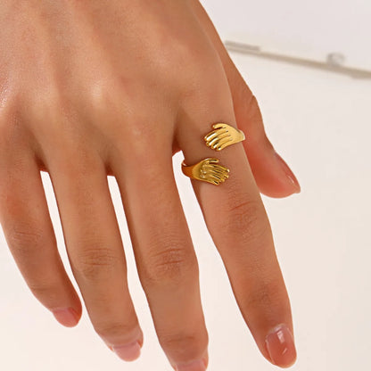 Casual Retro Palm Stainless Steel Plating 18k Gold Plated Open Rings