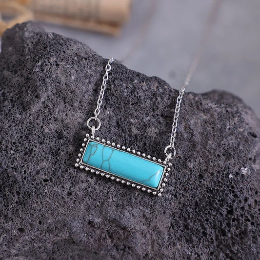 Casual Retro Rectangle Alloy Inlay Turquoise Women'S Necklace