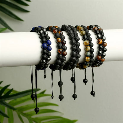 Casual Retro Round Color Block Beaded Natural Stone Bracelets