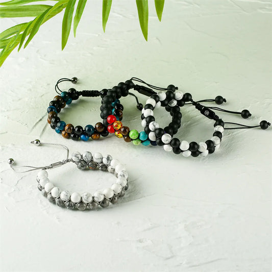 Casual Retro Round Color Block Beaded Natural Stone Bracelets