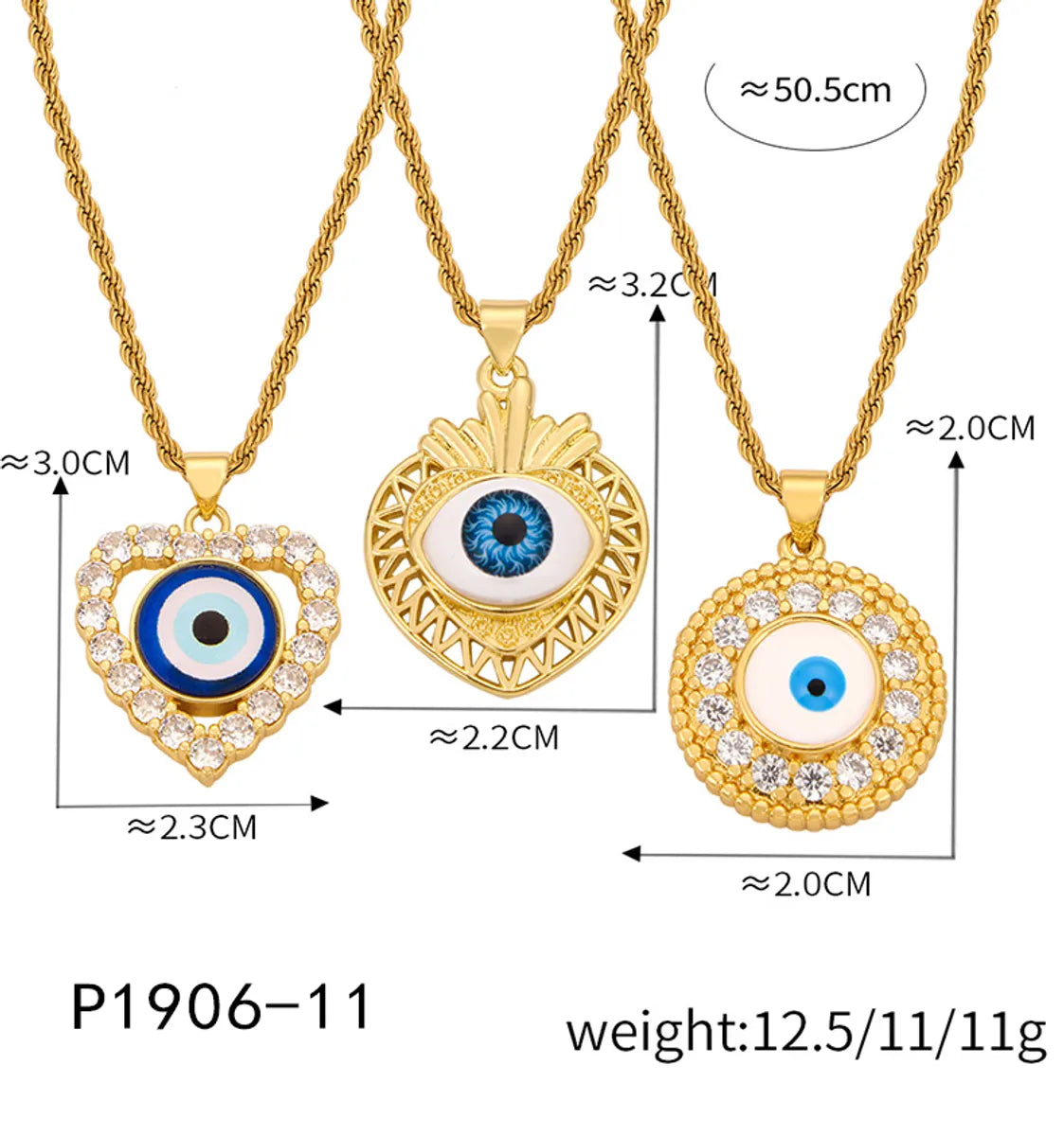 Casual Retro Round Heart Shape Eye 18K Gold Plated Rhinestones Shell Titanium Steel Wholesale Pendant Necklace