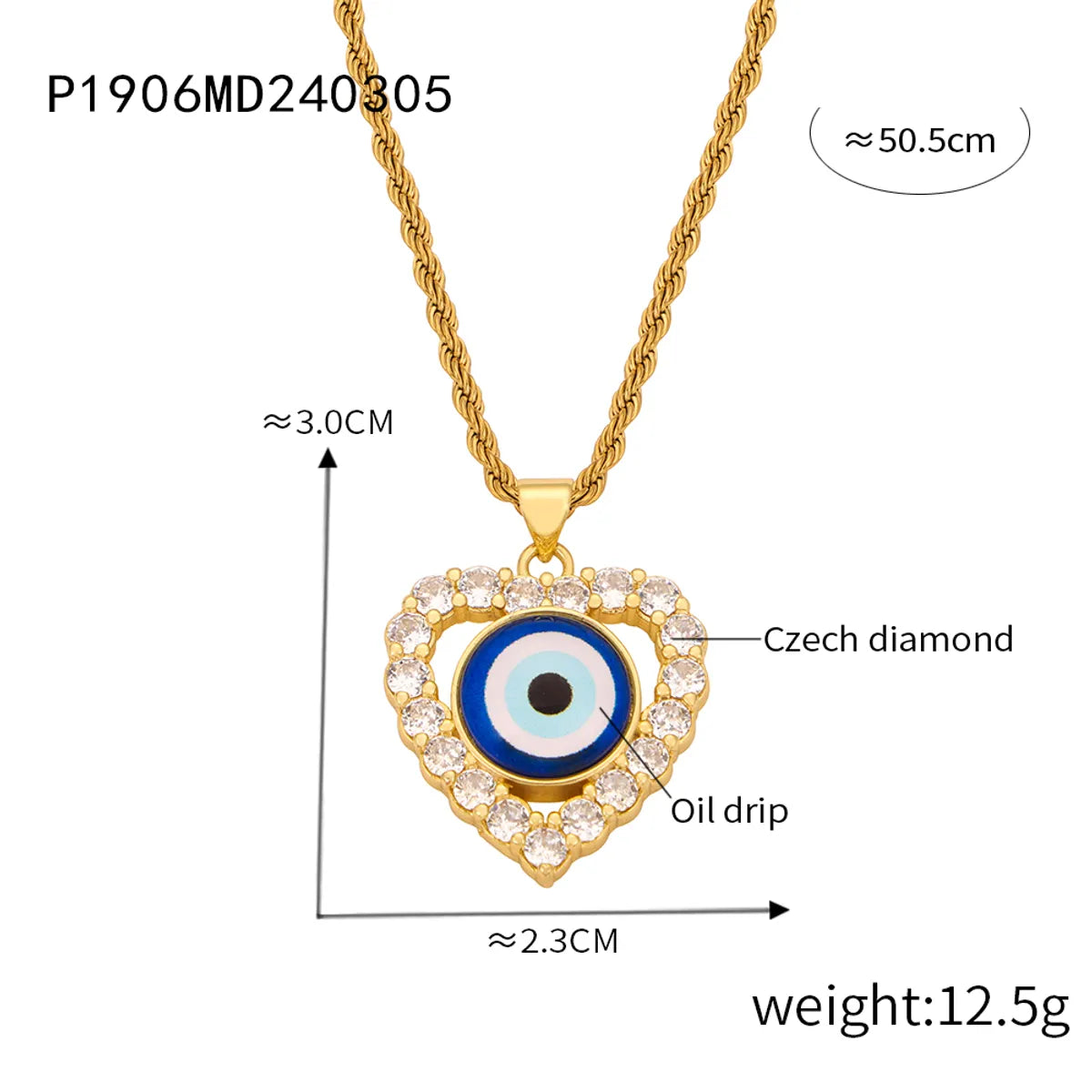 Casual Retro Round Heart Shape Eye 18K Gold Plated Rhinestones Shell Titanium Steel Wholesale Pendant Necklace