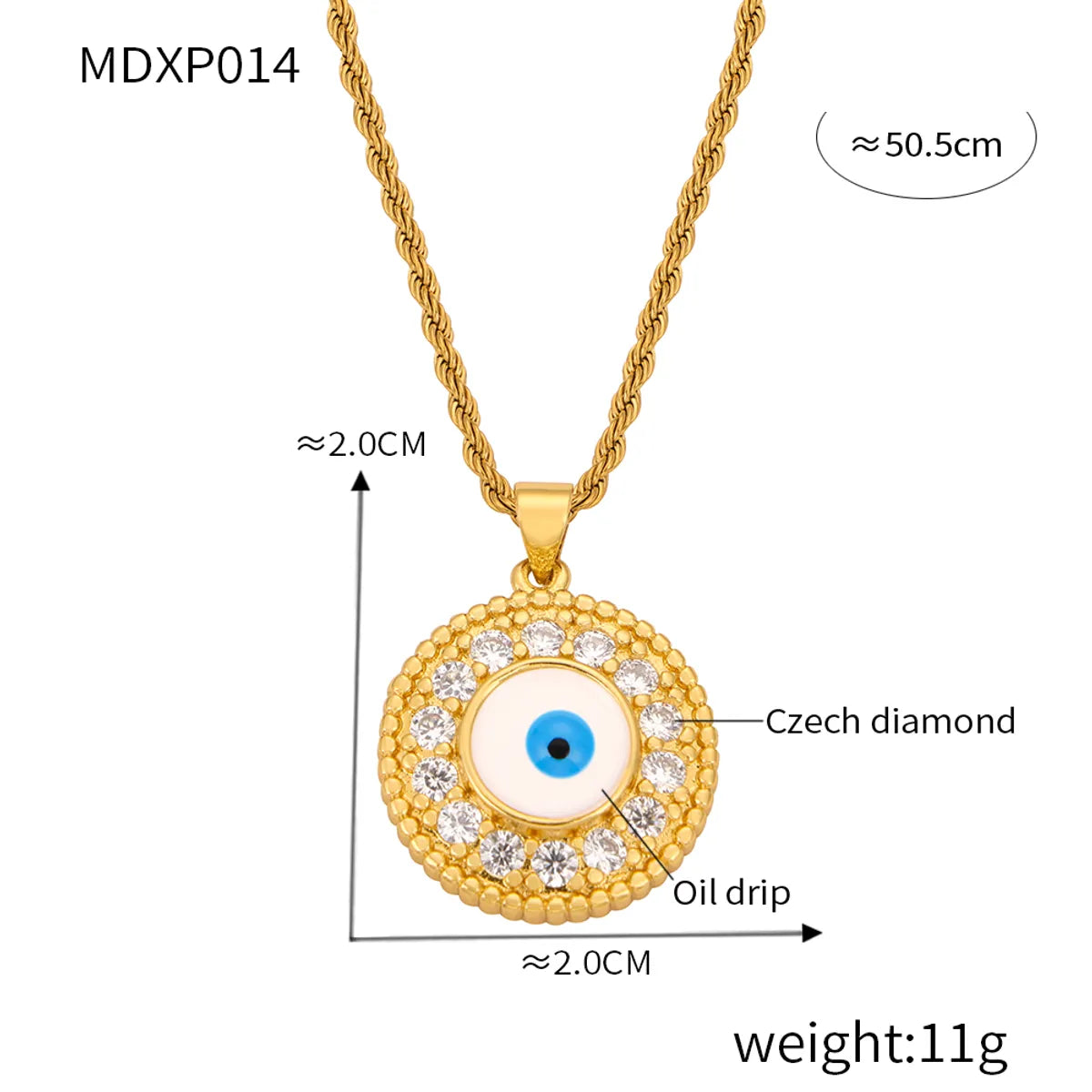 Casual Retro Round Heart Shape Eye 18K Gold Plated Rhinestones Shell Titanium Steel Wholesale Pendant Necklace