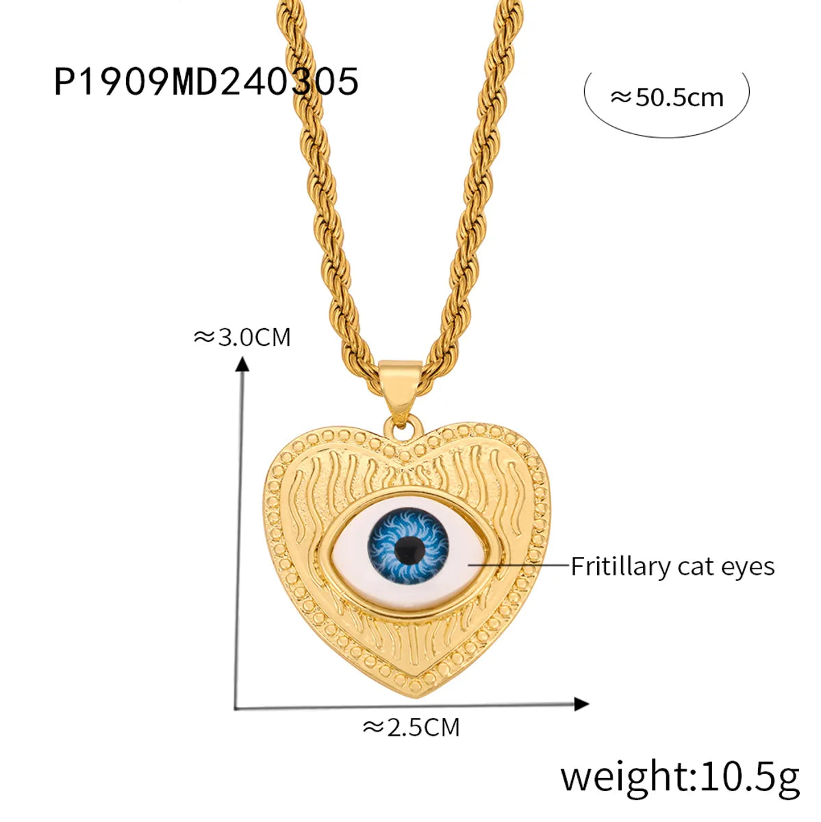 Casual Retro Round Heart Shape Eye 18K Gold Plated Rhinestones Shell Titanium Steel Wholesale Pendant Necklace