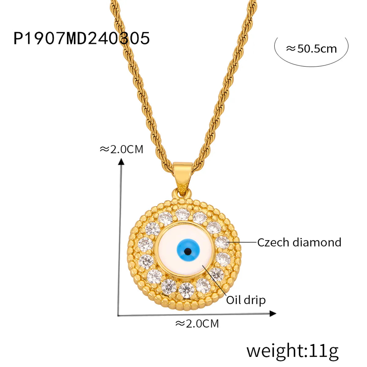 Casual Retro Round Heart Shape Eye 18K Gold Plated Rhinestones Shell Titanium Steel Wholesale Pendant Necklace