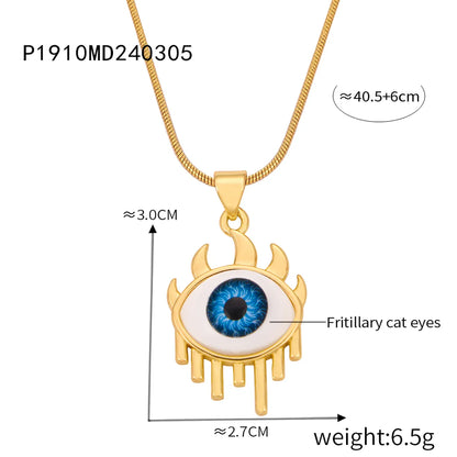 Casual Retro Round Heart Shape Eye 18K Gold Plated Rhinestones Shell Titanium Steel Wholesale Pendant Necklace