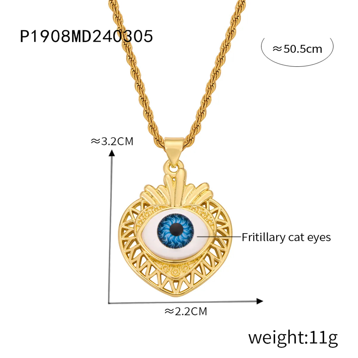 Casual Retro Round Heart Shape Eye 18K Gold Plated Rhinestones Shell Titanium Steel Wholesale Pendant Necklace