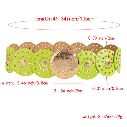 Casual Retro Round Pu Leather Buckle Metal Button Women'S Leather Belts