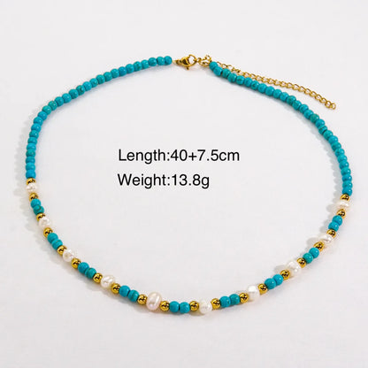 Casual Retro Round Stainless Steel Natural Stone Freshwater Pearl Beaded Plating Necklace