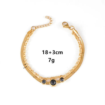 Casual Retro Round Titanium Steel Artificial Pearls Turquoise Zircon Bracelets In Bulk