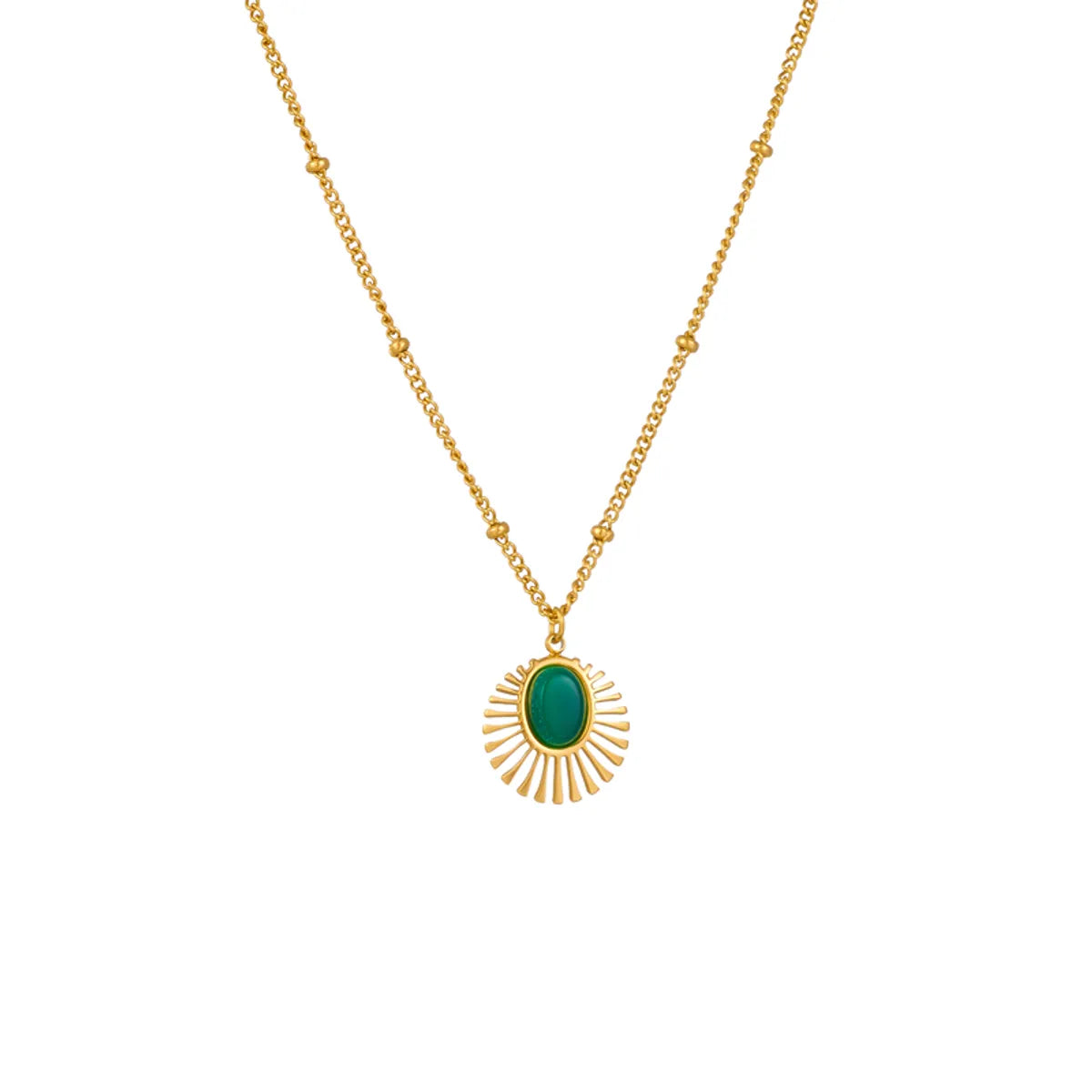 Casual Retro Round Titanium Steel Plating Inlay Malachite 18k Gold Plated Pendant Necklace