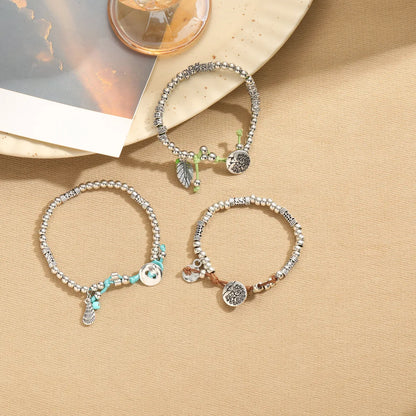 Casual Retro Round Tree Leaves Ccb Alloy Rope Beaded Unisex Bracelets