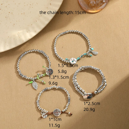 Casual Retro Round Tree Leaves Ccb Alloy Rope Beaded Unisex Bracelets