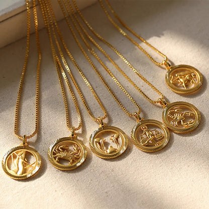 Casual Retro Simple Style Constellation Stainless Steel Plating Hollow Out Carving 18k Gold Plated Pendant Necklace