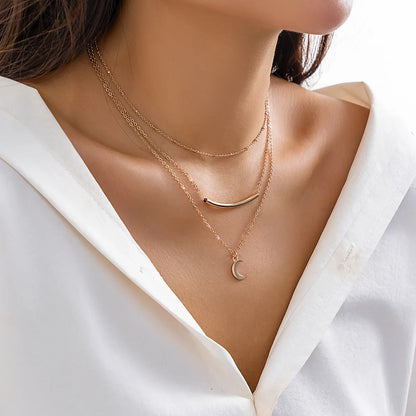 Casual Retro Simple Style Irregular Geometric Moon Alloy Copper Wholesale Layered Necklaces