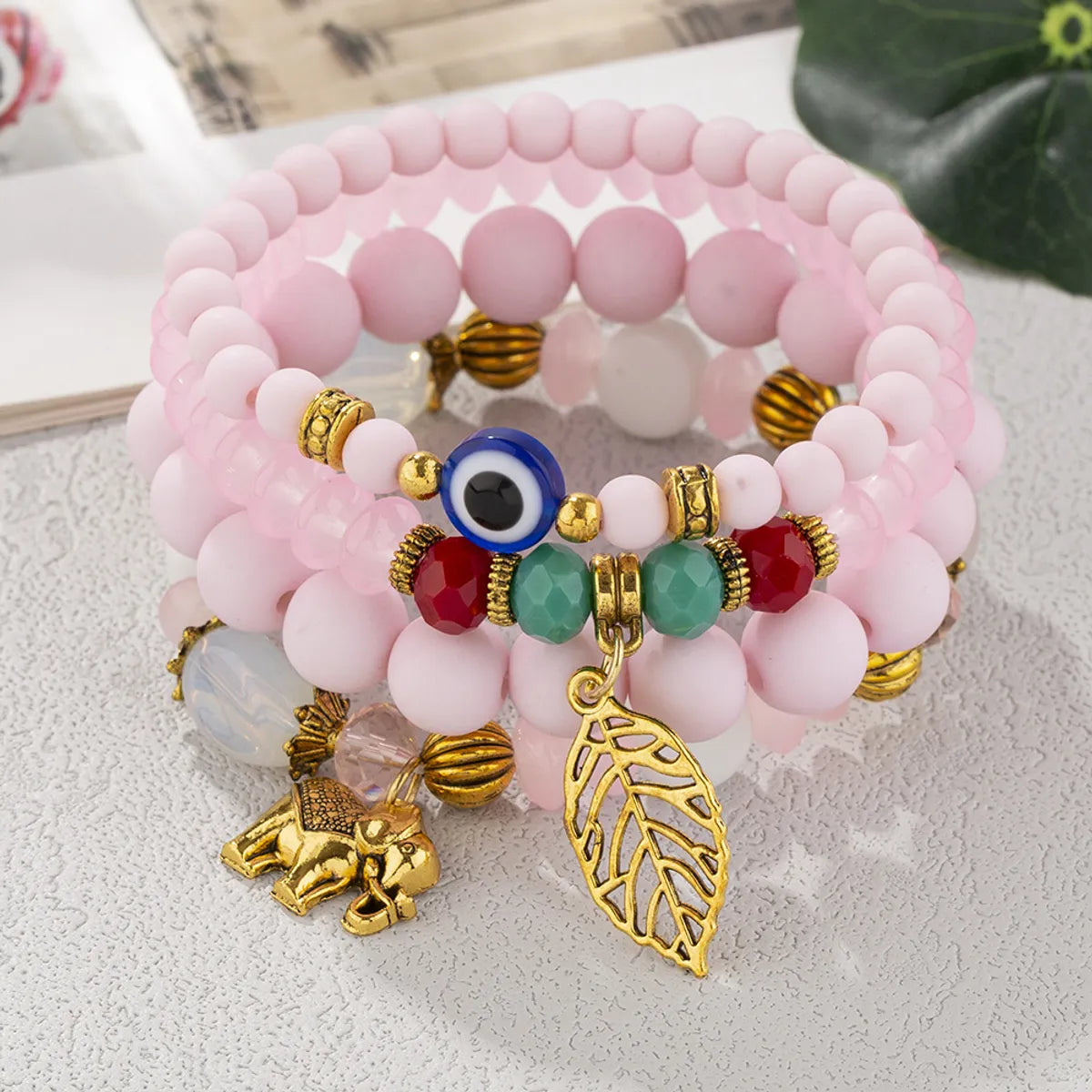 Casual Retro Simple Style Leaf Elephant Arylic Alloy Glass Wholesale Bracelets