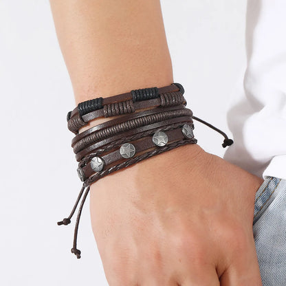 Casual Retro Star Pu Leather Alloy Wax Line Plating Braid Unisex Bracelets