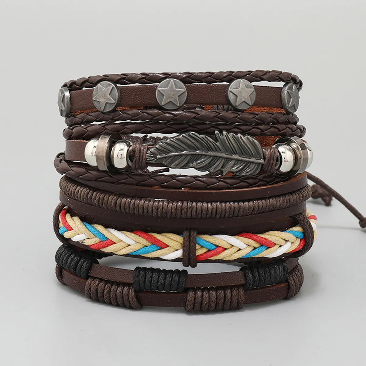 Casual Retro Star Pu Leather Alloy Wax Line Plating Braid Unisex Bracelets