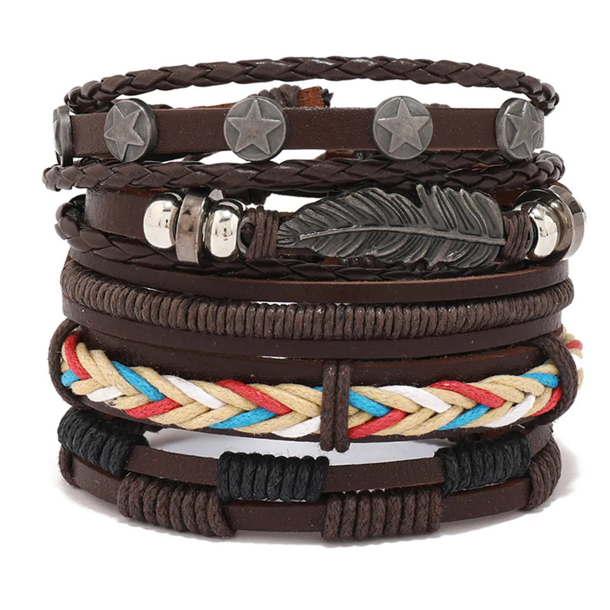 Casual Retro Star Pu Leather Alloy Wax Line Plating Braid Unisex Bracelets