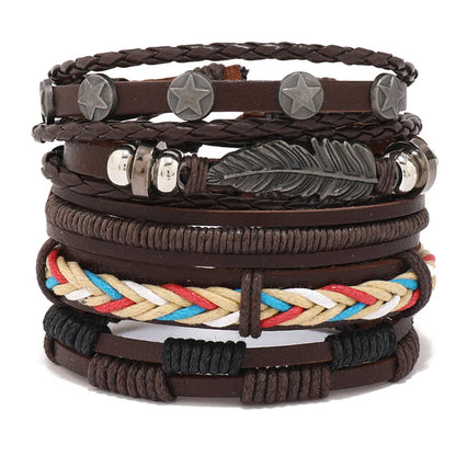 Casual Retro Star Pu Leather Alloy Wax Line Plating Braid Unisex Bracelets