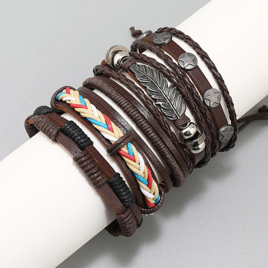 Casual Retro Star Pu Leather Alloy Wax Line Plating Braid Unisex Bracelets